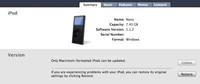 Converting Windows-formatted iPods for Mac use