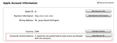 Resetting iTunes authorizations