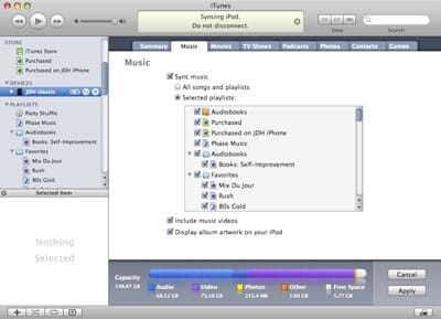 Syncing iPod using checked songs