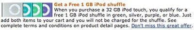 Amazon offers free iPod shuffle with 32GB touch purchase