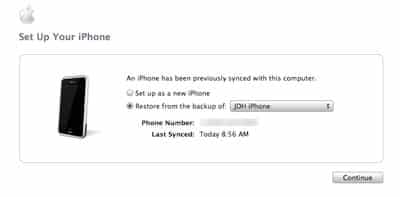 Restoring iPod touch from backup
