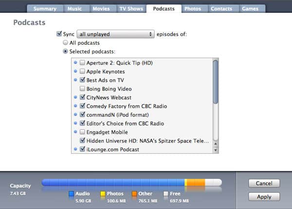 Keeping played podcast episodes on iPod