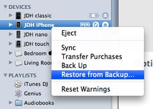 Transferring saved application data to new iPhone