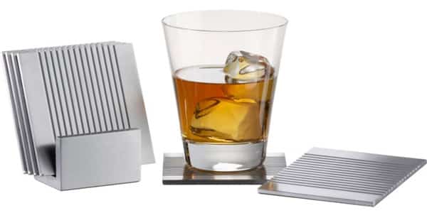 CB2 7-Piece Groove Aluminum Coasters With Stand Set