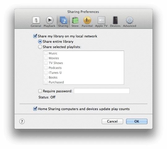 Sharing an iTunes Library around the house