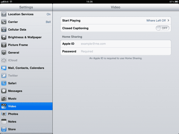 Streaming Videos to an iPad using Home Sharing