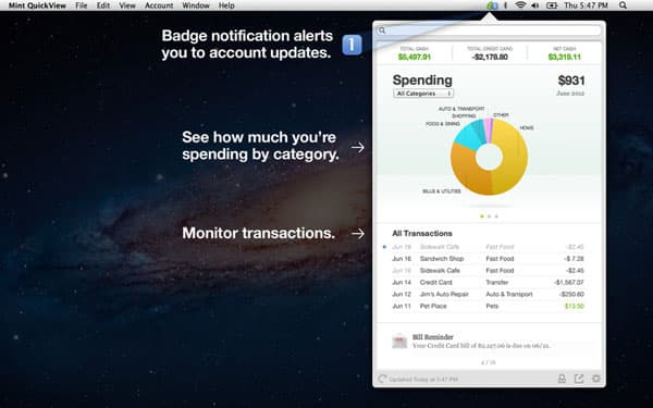 Intuit Mint QuickView