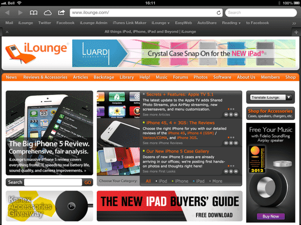 Black Safari Toolbars on iPad