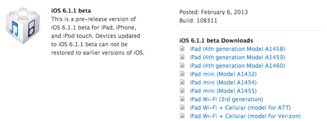 iOS 6.1.1 beta released to developers