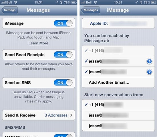 Changing iPhone number for iMessage