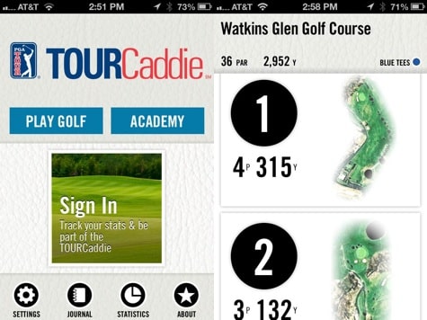 Apps: Airport Utility 1.3, PGA TOUR Caddie, RunKeeper 3.5 + Yelp 6.8