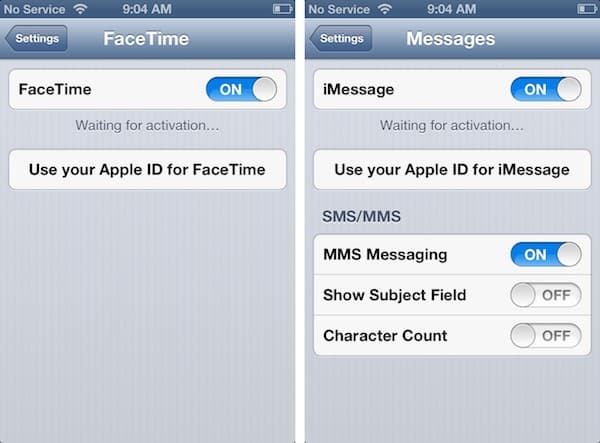 iMessage and FaceTime activation and blocked SMS