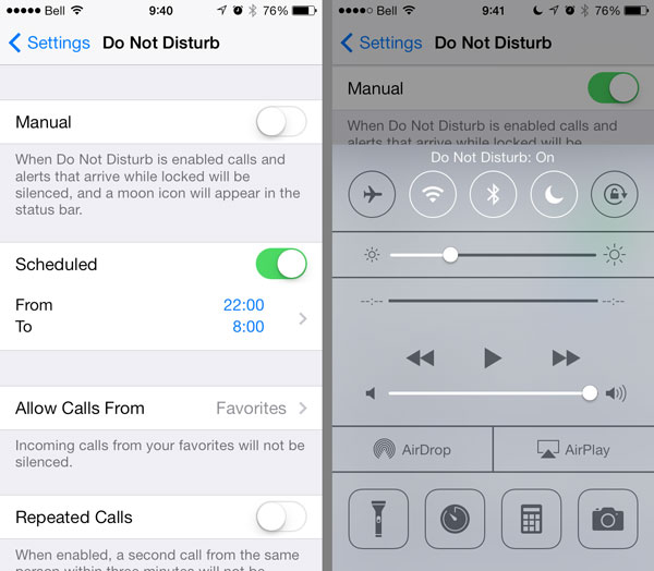 Manual vs scheduled Do Not Disturb settings