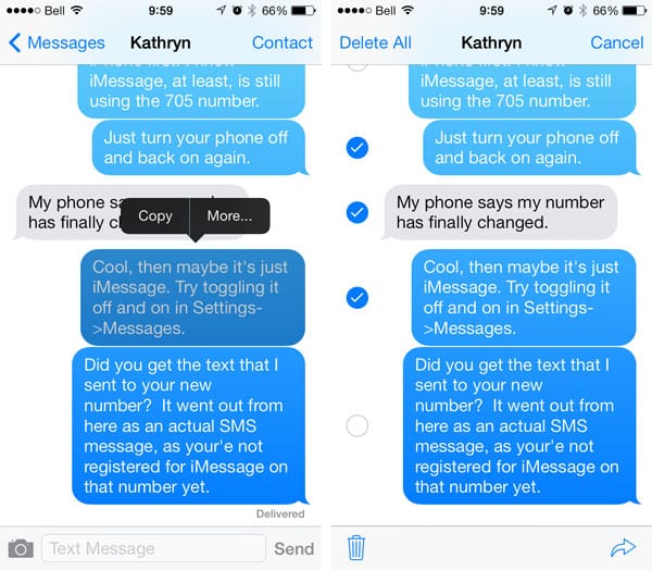iOS 7: Deleting Messages individually