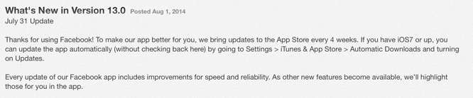 Facebook promises monthly iOS app updates