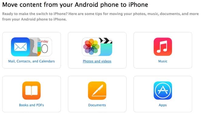 Apple posts guide for moving content from Android to iPhone