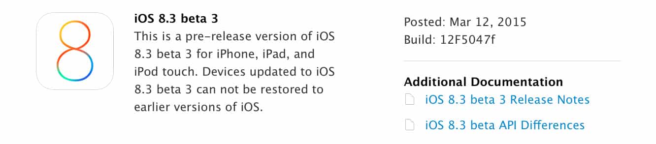 Apple releases iOS 8.3 beta 3 to developers (Update: iOS 8.3 Public Beta also released)