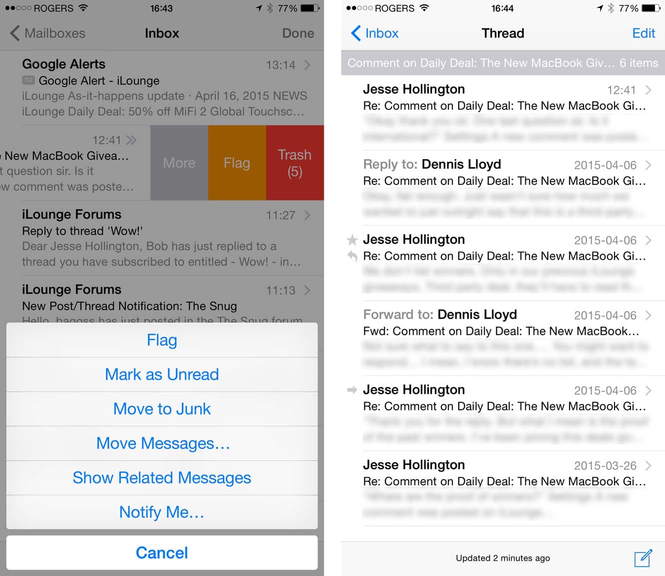 Showing full conversation threads in iOS Mail