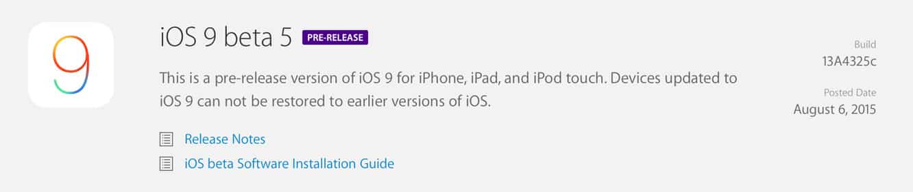 Apple releases fifth iOS 9 beta to developers