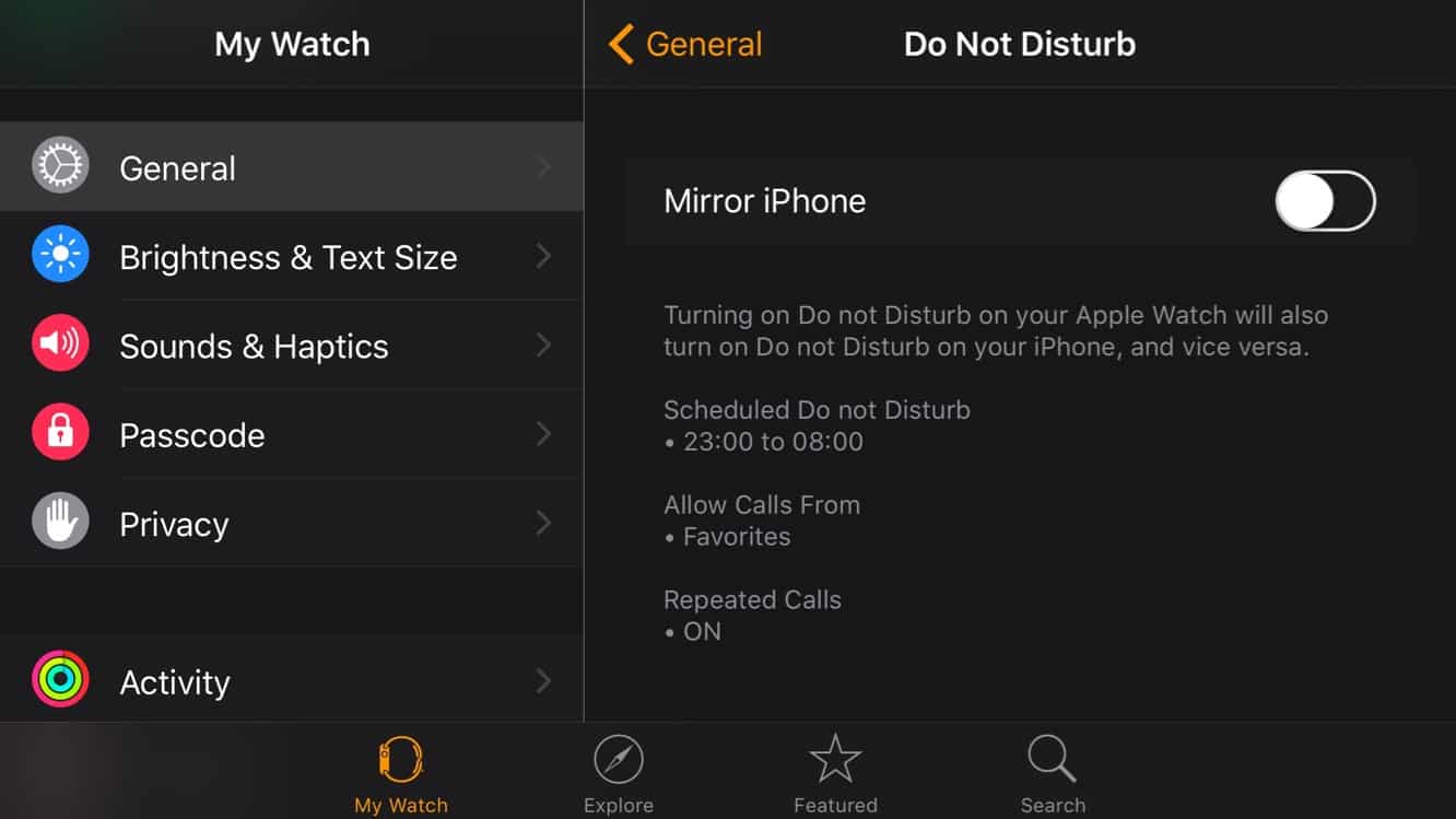 Linking Do Not Disturb status between iPhone and Apple Watch
