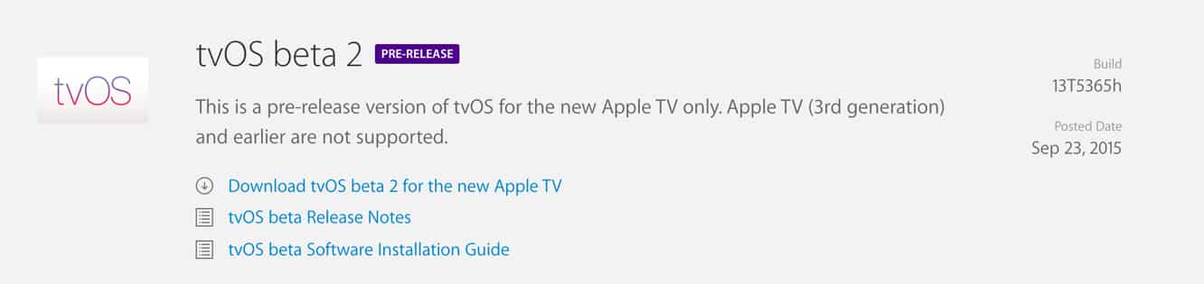 Apple releases tvOS beta 2 to developers