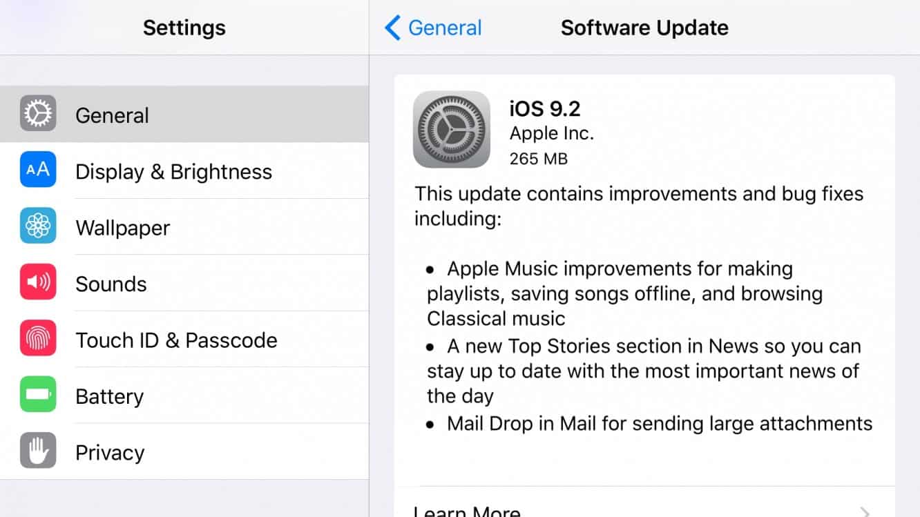 Apple releases iOS 9.2, watchOS 2.1