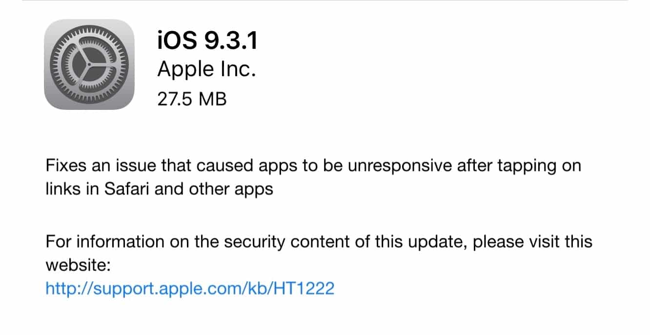 Apple releases iOS 9.3.1