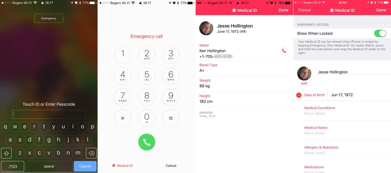 Accessing Medical ID from the iOS 10 Lock Screen