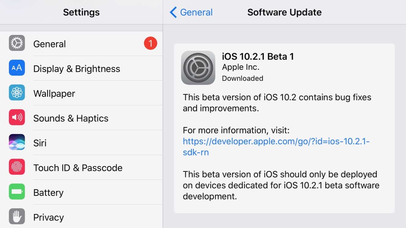 Apple releases first developer betas of iOS 10.2.1, tvOS 10.1.1
