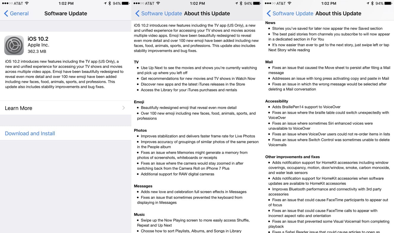 Apple releases iOS 10.2, tvOS 10.1, watchOS 3.1.1