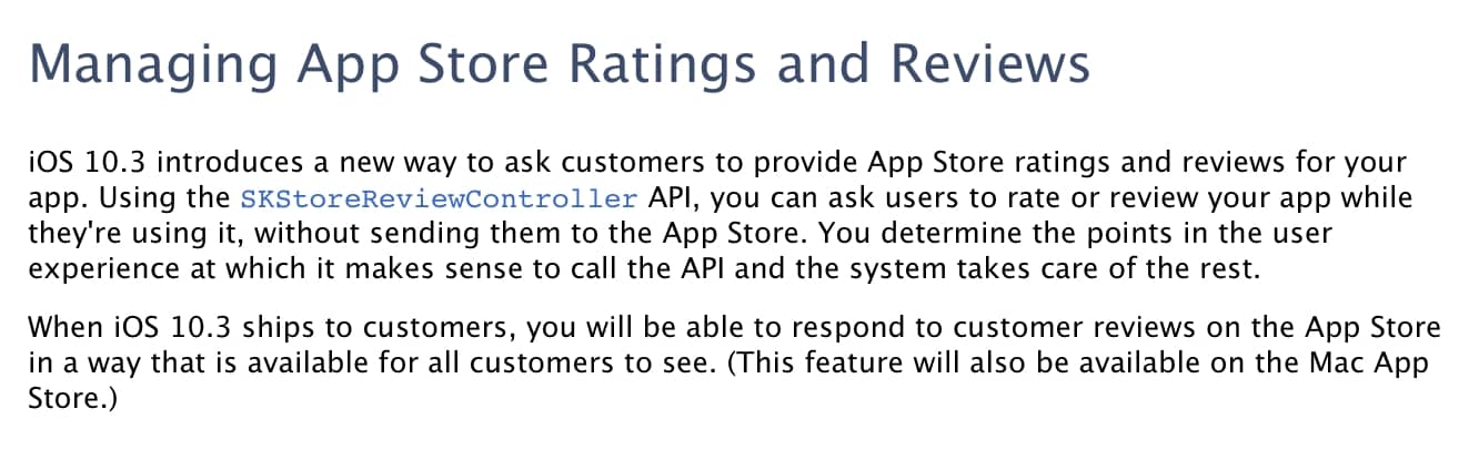 iOS 10.3 to improve in-app rating experience, allow developers to respond to App Store reviews