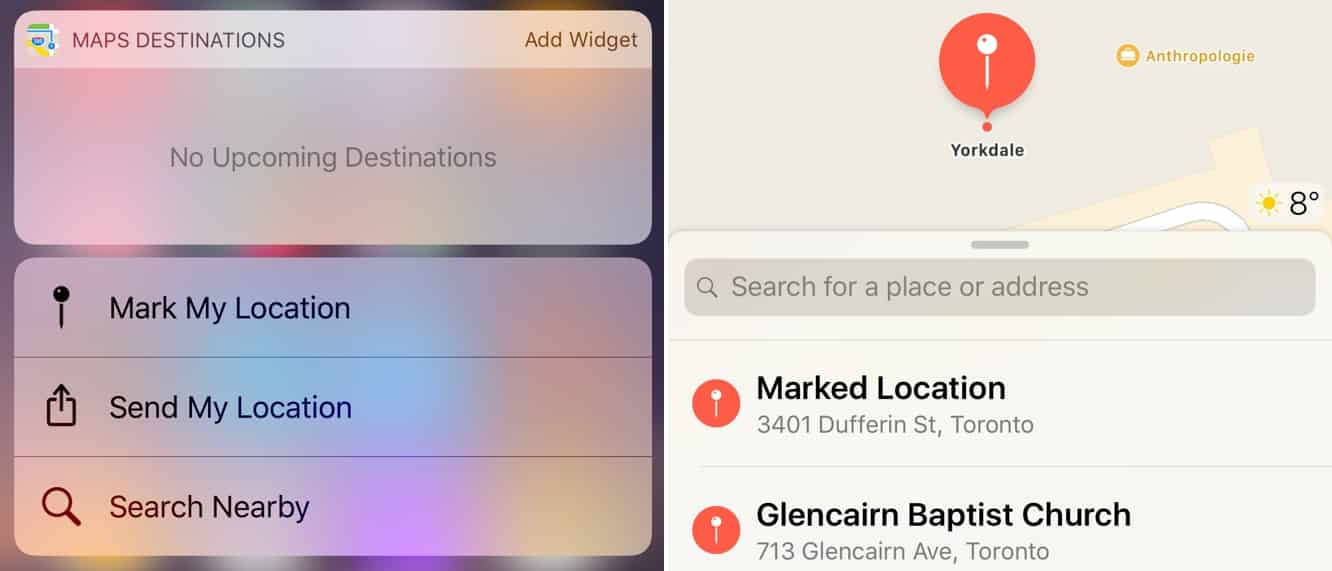 Quickly marking your current location in Apple Maps