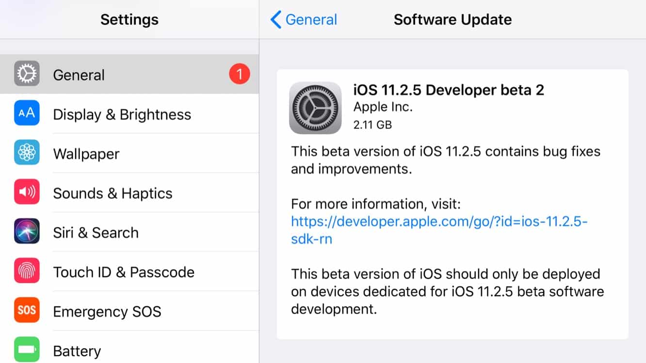 Apple releases second developer betas for iOS 11.2.5, watchOS 4.2.2, and tvOS 11.2.5
