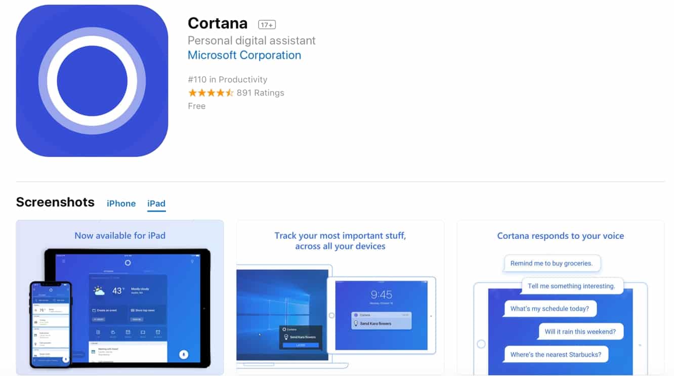 Microsoft Cortana gets updated with iPad support