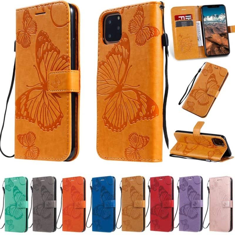 Butterfly Leather Wallet Girls Case for iPhone 11, iPhone 11 Pro and iPhone 11 Pro Max