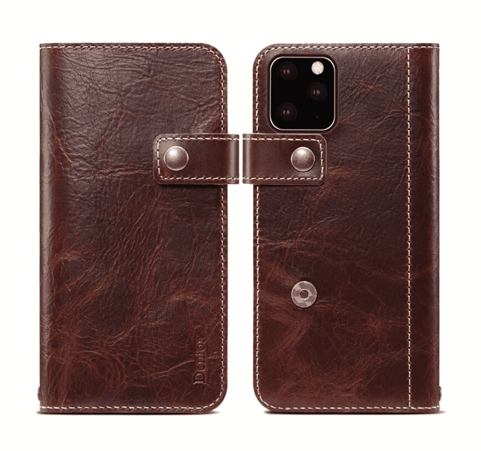Premium Leather Magnet Button Flip Strap Case for iPhone 11