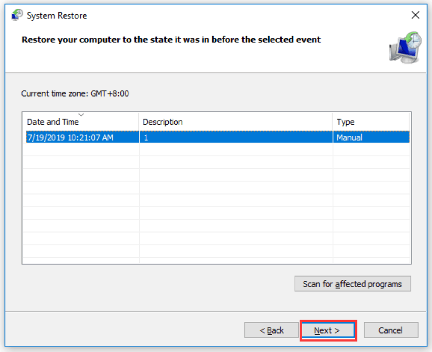 Scan for affected programs