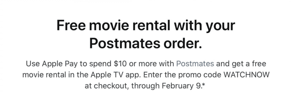 New Apple Pay promo offers ‘Dinner and Movie’ with Postmates