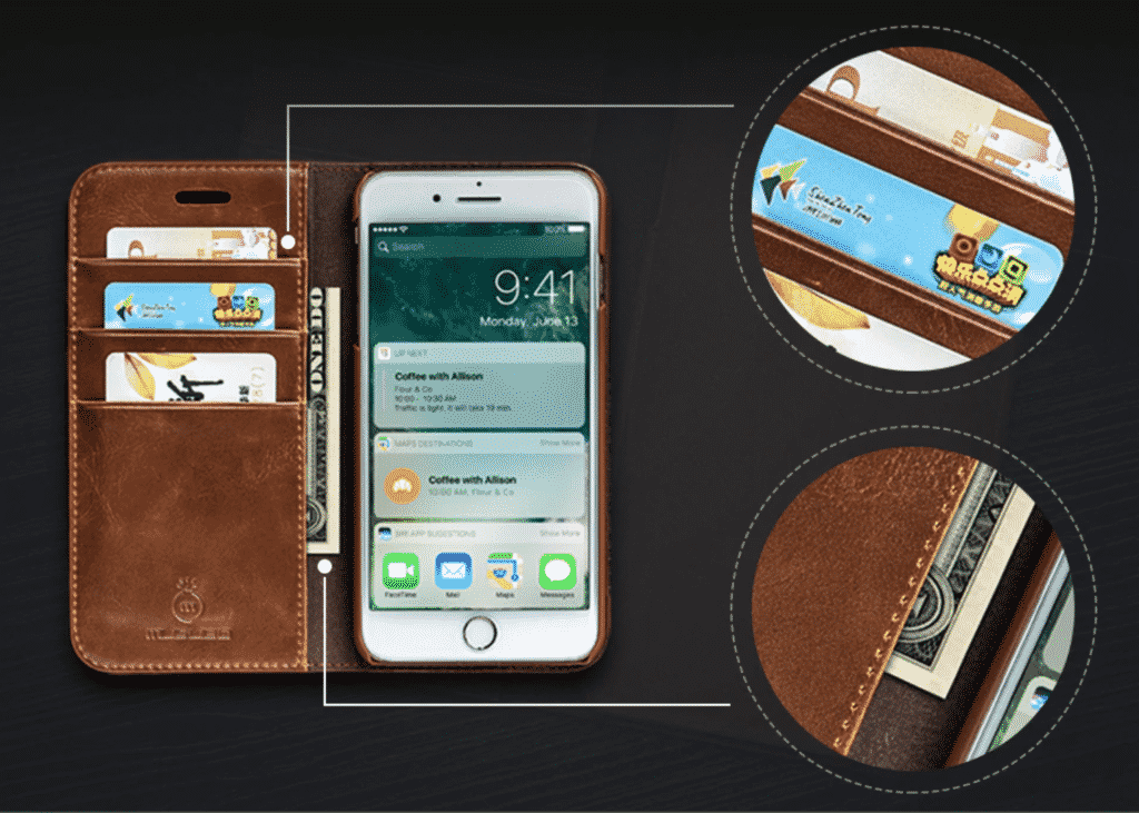 Genuine Leather Wallet Case for iPhone SE 2020