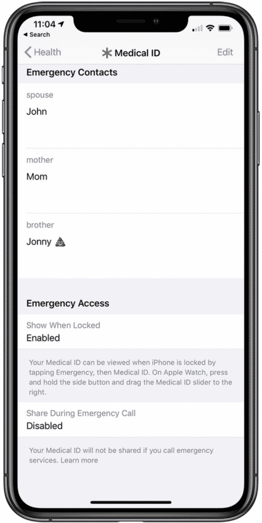 medical ID on iPhone
