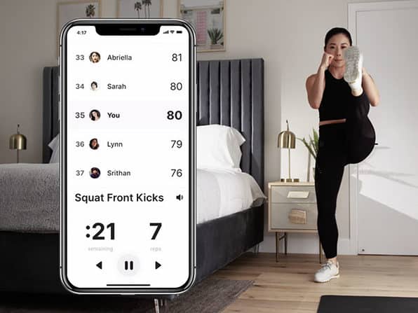 Girl using the Onyx Home Workout App