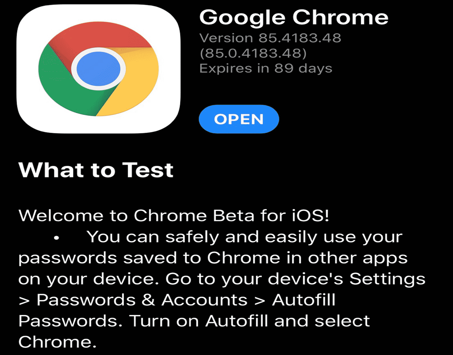 Chrome Beta for iOS