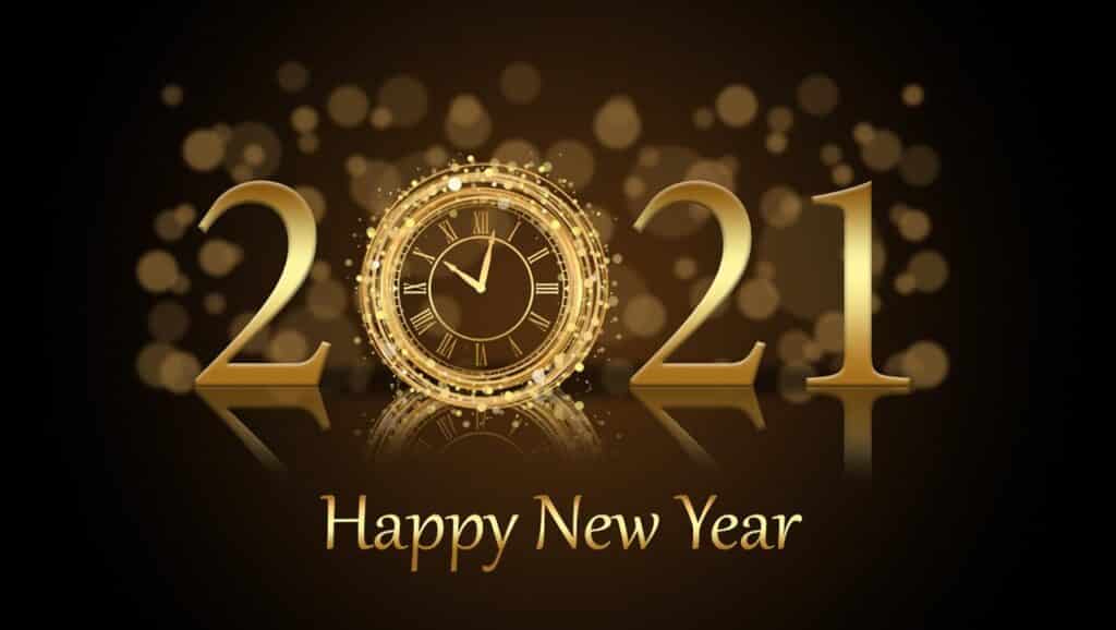 A clock with a happy new year 2021 image