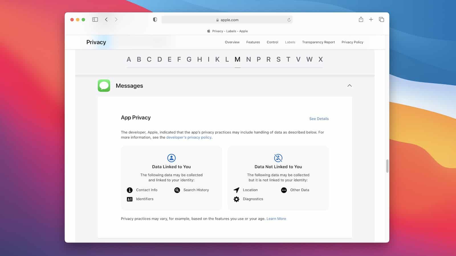 Apple releases privacy labels web page for its apps