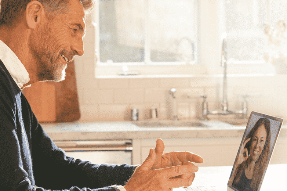 Eargo with a man and a tablet