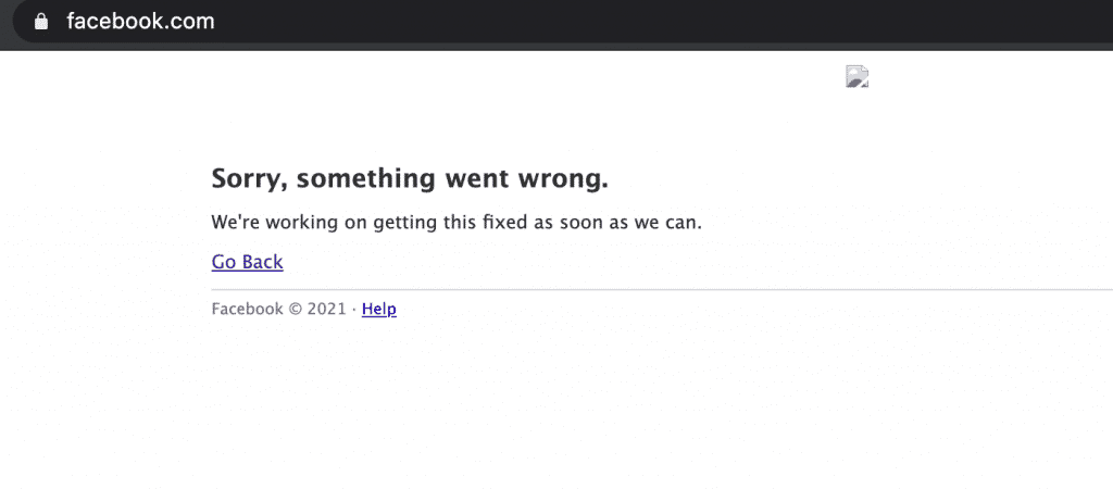 A Screenshot of Facebook being down