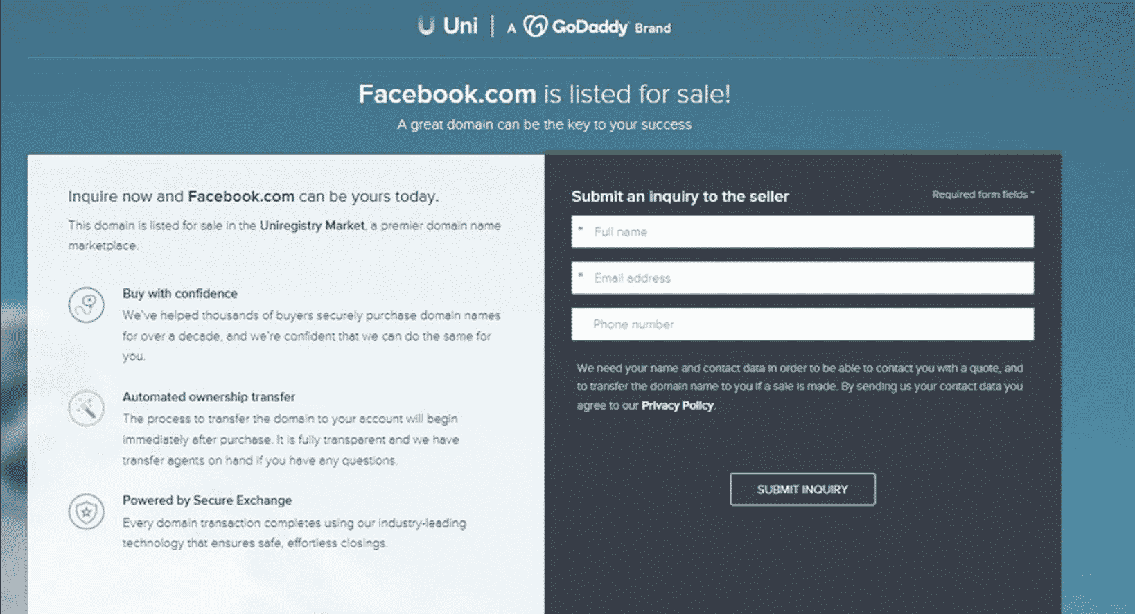 Facebook domain for sale