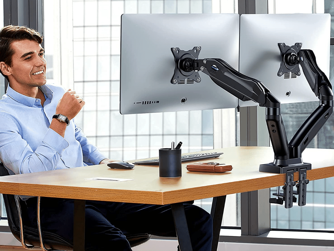 HUANUO Dual Monitor Stand, Adjustable Spring Monitor Desk Mount Swivel Vesa Bracket