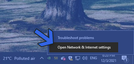 Network & Internet Settings on windows 10