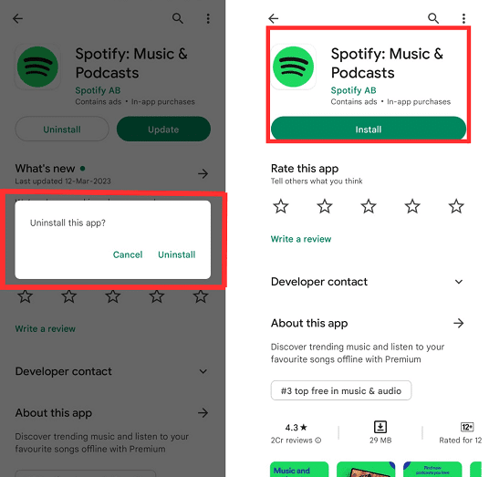 Uninstall and Install Spotify App